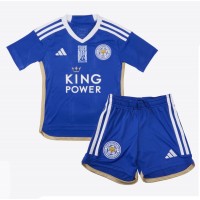Camisa de Futebol Leicester City Jamie Vardy #9 Equipamento Principal Infantil 2023-24 Manga Curta (+ Calças curtas)